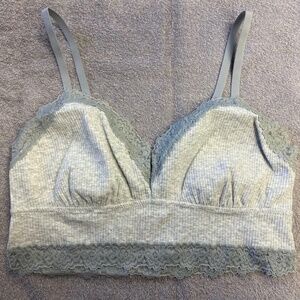 NWT Aerie Ribbed Eyelash Lace Trim Longline Bralette - Heather Gray - M